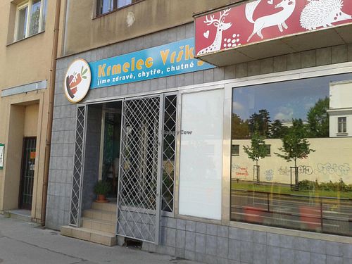 Outside the restaurant at Krmelec Vrsky in Prague