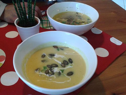 Creamy soup at Krmelec Vrsky in Prague