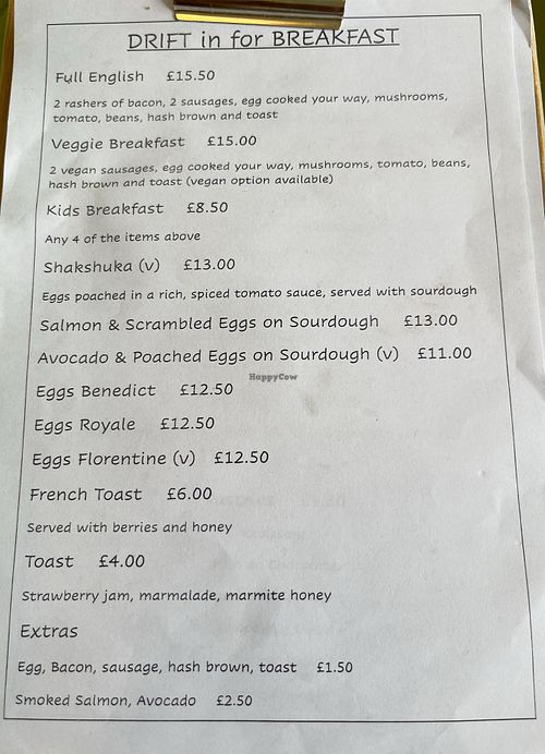 Menu  at Drift Coffee House and Kitchen - Woolacombe in Woolacombe