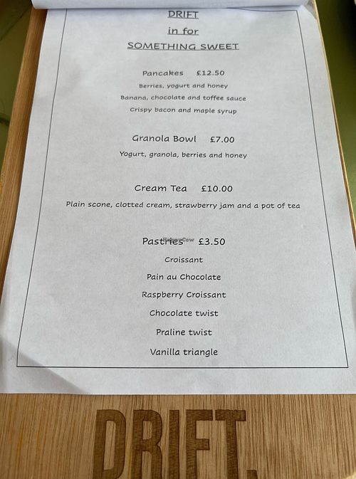Menu  at Drift Coffee House and Kitchen - Woolacombe in Woolacombe