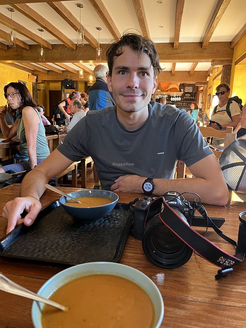 Vegan vegetable soup  at Refuge Orrison in Nouvelle-aquitaine