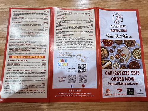 Menu  at KT's Rasoi Indian Cuisine in St Joseph