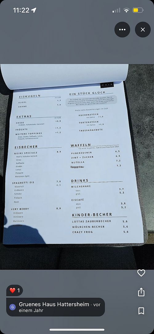 Speisekarte  at Café Noir  in Hessen