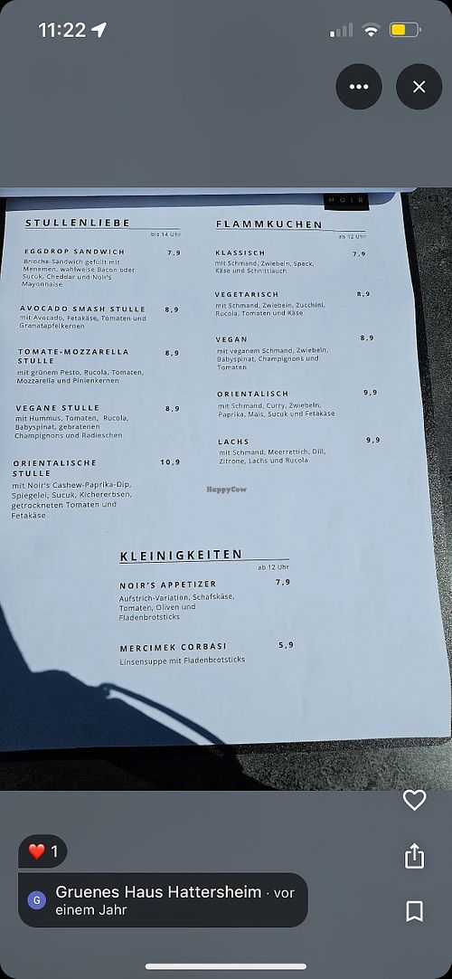 Speisekarte  at Café Noir  in Hessen