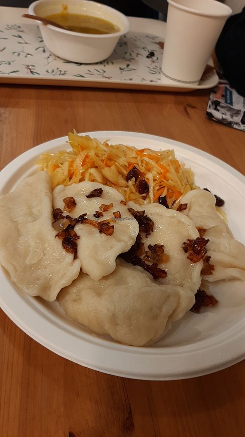 Pierogi z tofu i ziemniakami at Vege Bar Mleczny Maślanka in Województwo Mazowieckie