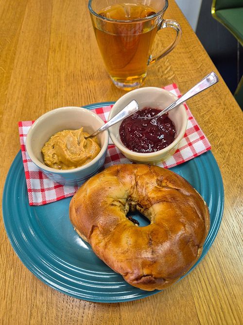 Cinnamon raisin bagel with PB&J at American Bagel in Berlin