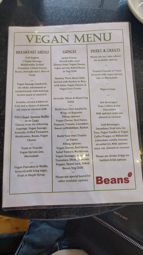 I needed to ask for the menu. It wasn't obvious they did vegan options. at Beans Coffee Stop in Peterborough