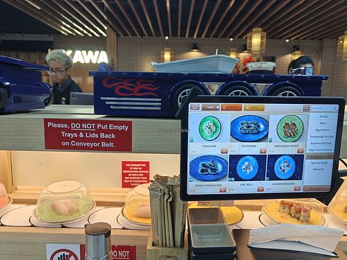 Ordering system and vehicle that brings your dishes to you at Kawa Revolving Sushi in Cincinnati