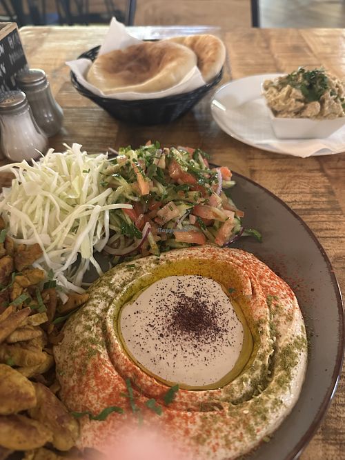 Vegan Shawarma with baba ganoush and pita  at Paprika Mediterranean Kitchen & Bar in Brno