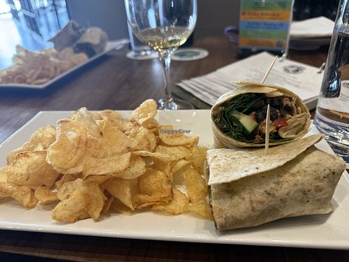 Hummus wrap and chips  at Sail Away Wine in North Kansas City