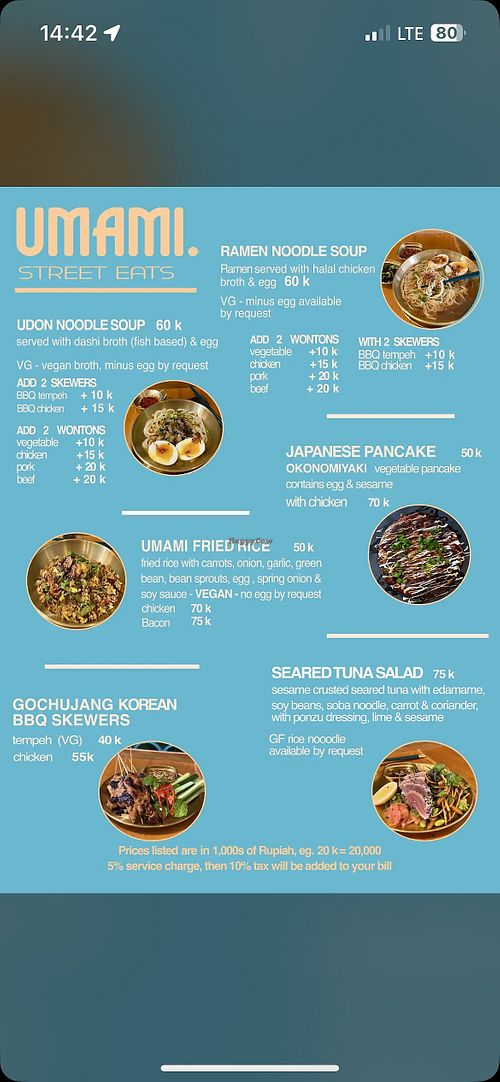 Menu  at Umami Street Eats Ubud in Kabupaten Gianyar
