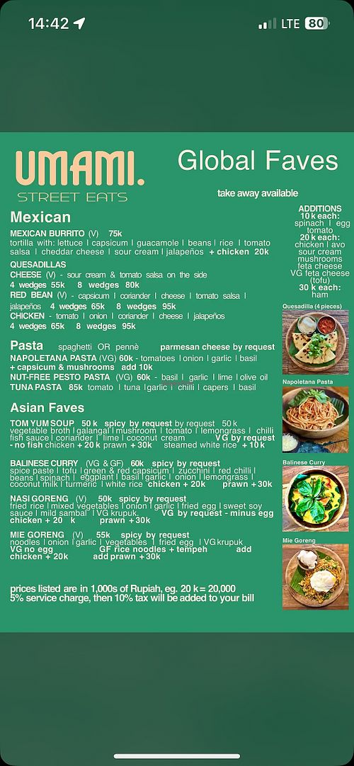 Menu  at Umami Street Eats Ubud in Kabupaten Gianyar