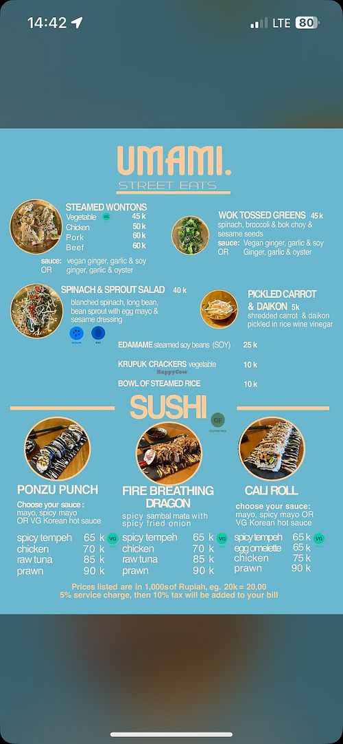 Menu  at Umami Street Eats Ubud in Kabupaten Gianyar