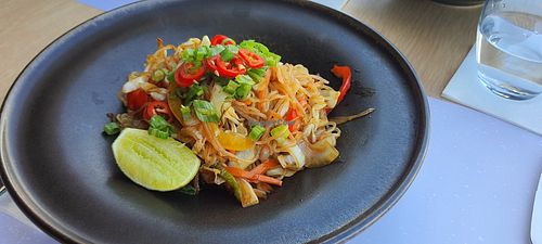 Vegan noodles. Can't add tofu to the dish. Vegan noodles are only the gluten free ones. at AHINOS Mediterranean & Sushi in Paralimni