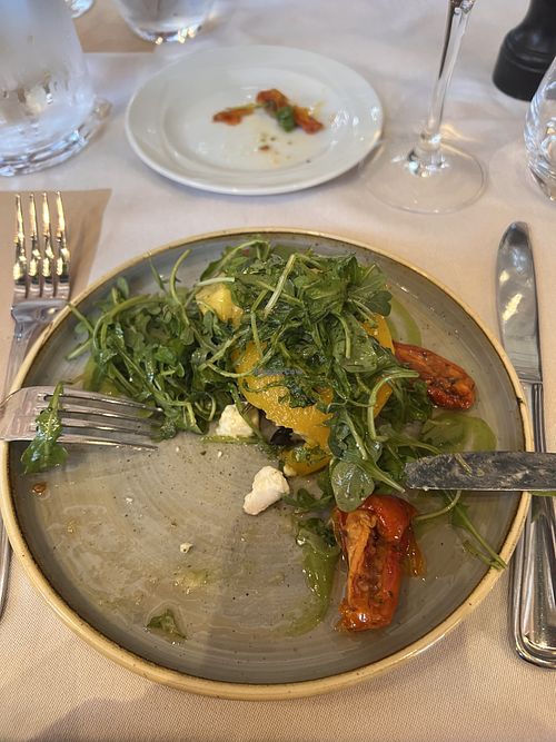The demolished mushroom starter that had sun-dried tomatoes and vegan soft cheese   at The Steakhouse in île-de-france