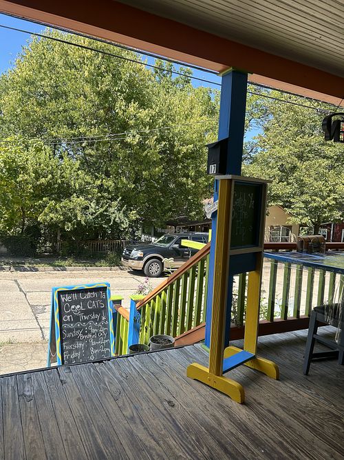 Very cute patio with games, staff was extremely friendly. Very relaxed atmosphere   at Harold's Diner Soda Fountain & Farmacy in Eureka Springs