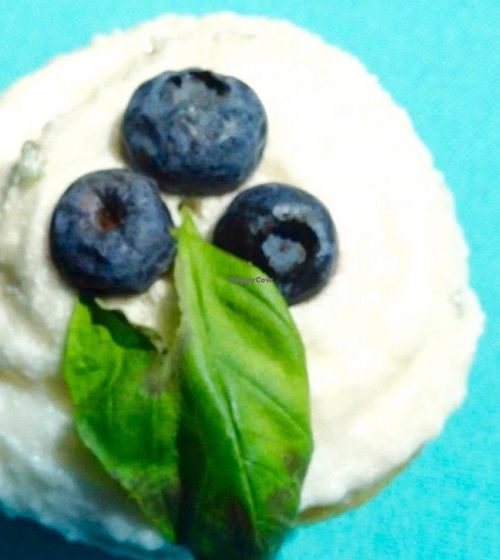 Chickpea cupcake: Blueberry Lemonade w/ Lemon Basil Frosting. at Chickpea in Worcester