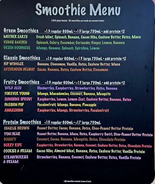 Menu  at Heaps Good Smoothies in Noosaville