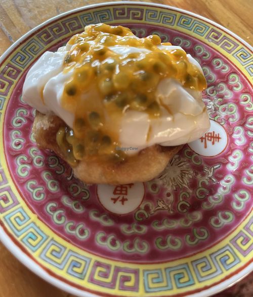 Mini waffle with orly whip and fresh granadillas ( from our garden!)  at Waffle Revolution in Johannesburg