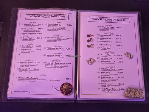 Vegane Optionen in der Karte at Samurai Sushibar & more in Bayern