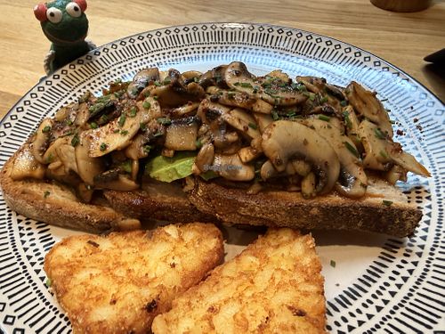 Mushrooms on Toast with Hash Browns  at Gaia Food & Drinks in London