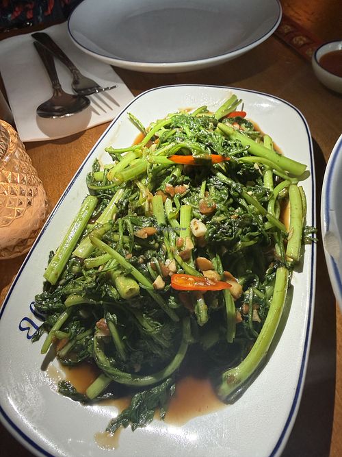 Stir fried Chrysanthemum greens   at Yaowarat in Portland