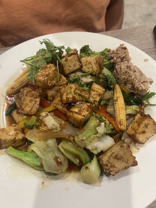 Stir fry pepper and garlic with Tofu  at NUA Thai in Houston
