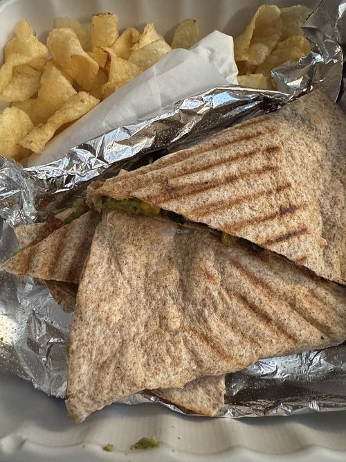 The southwest quesadilla but substitute avocado with the cheese. I did forget to mention, you have a choice of chips or another option that I forget now    at Spot Coffee  in Saratoga Springs