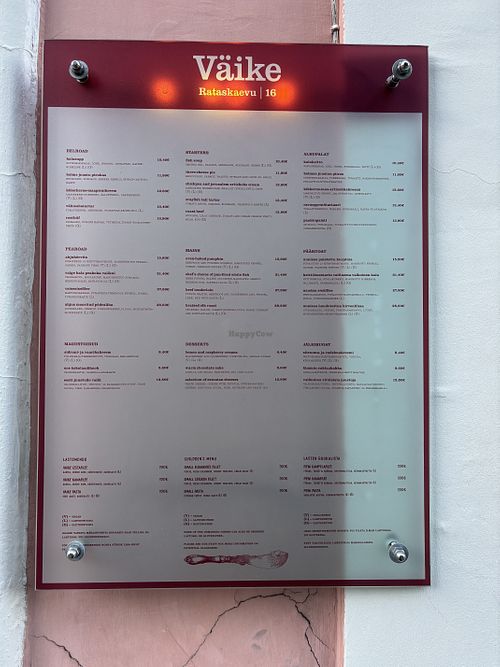 Menu outside the restaurant  at Väike Rataskaevu 16 in Harju Maakond