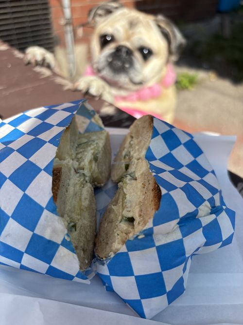 Vegan sesame bagel and cucumber topping and cream cheese   at Joshy's Good Eats in Hamilton