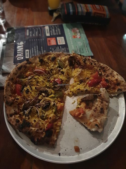 Marg Pizza with vegan cheese at Blackman's Brewery Bar and Restaurant in Torquay