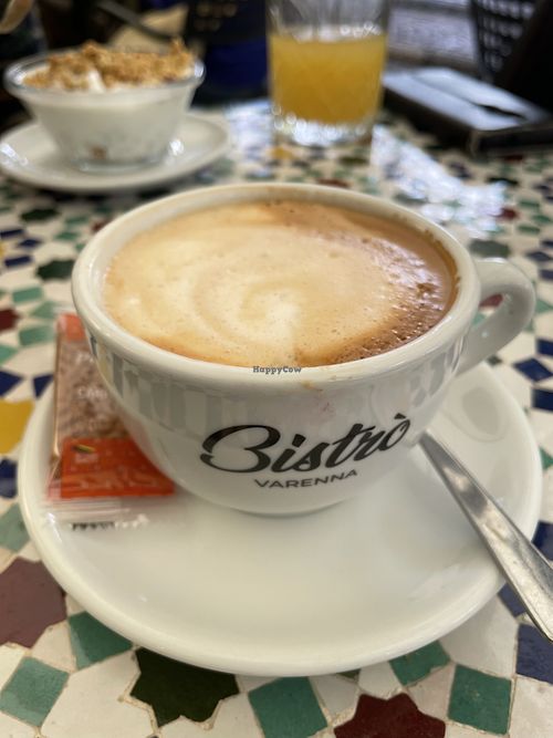 Soy cappucine with vegan cracker  at Bistro Varenna in Varenna