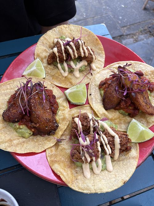 Plantain tacos & panko cauli tacos   at Batida in England