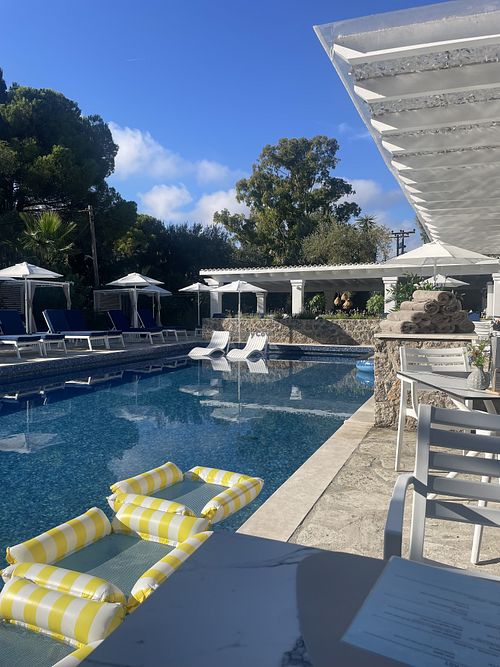 The pool area where the restaurant is located.  at Villa K Corfu in Corfu
