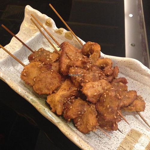 Spicy cumin mushroom skewers at XiangJi Ge Vegetarian in Shanghai