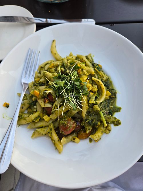 Penne with pesto including local veg at Nell Thorn in La Conner
