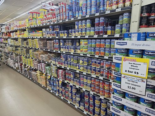 Canned and dried beans at HarvesTime Foods in Chicago