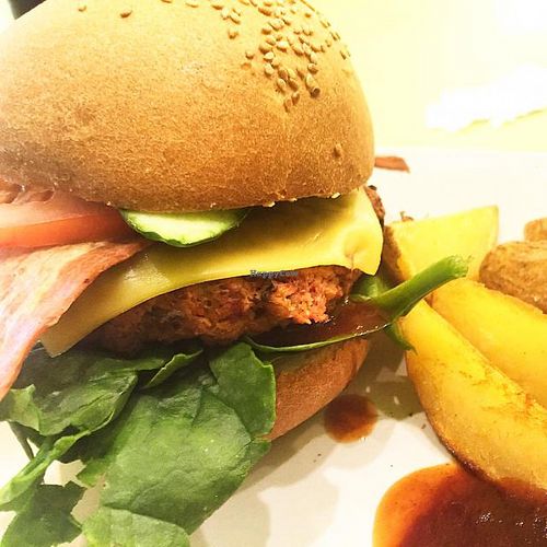 yummy vegan burger!  at Puro Bistro in Prague