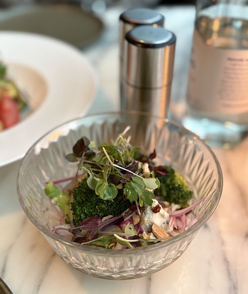 Broccoli salad with macadamia feta   at The Living Room in The Rocks