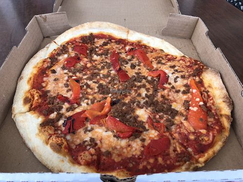 Vegan sausage and peppers pizza at Uncle Oogie's Pizza in Sea Isle City