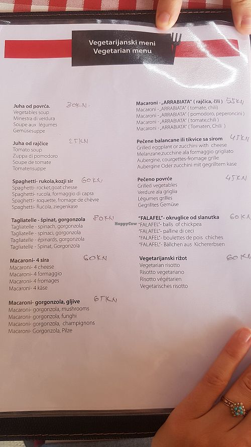VG part of the menu at Kod Damira in Stari Grad