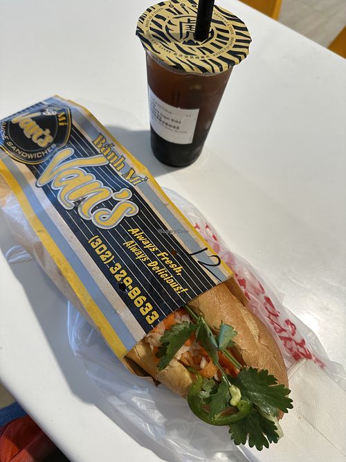 Vegan tofu bahn mi (& green tea boba from next door)  at Banh Mi Vans in Newark