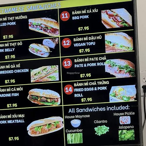 Menu showing #12 is vegan  at Banh Mi Vans in Newark