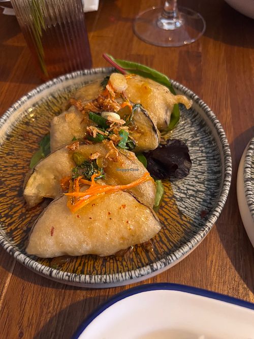 Battered aubergine in sweet and sour sauce  at Russell's Thai Tapas in Chester