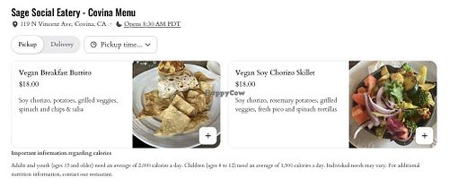 Vegan Options  at Sage Social Eatery in Covina