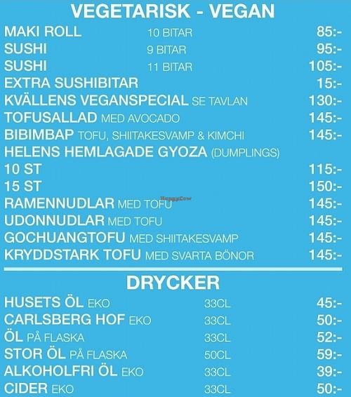 Vegan Menu at Helens Sushi in Stockholm