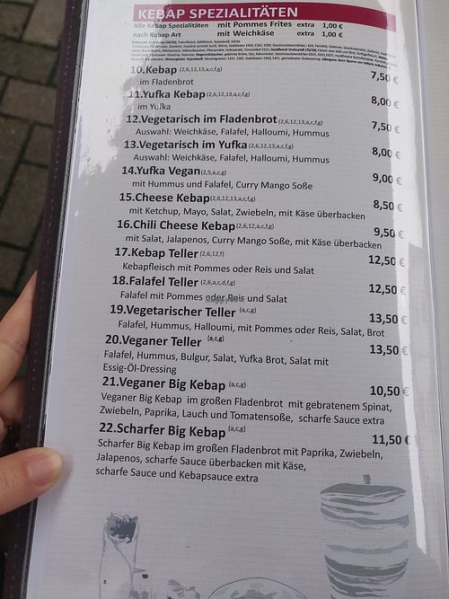 Nr. 14 - Yufka Vegan curry mango sauce

Nr. 20 - Veganer Teller

Nr. 21 - Veganer Big Kebap at Topal Kebaphaus estd. 2003 in Baden-württemberg