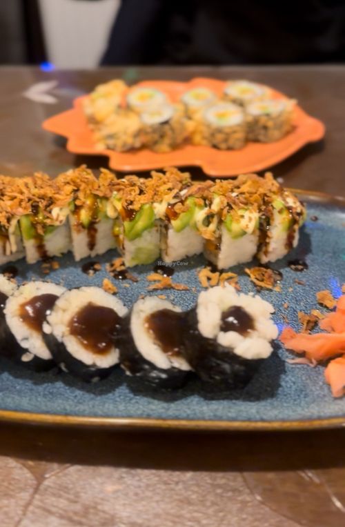 Shiitake Futomaki roll & veggie crunch roll & vegetable panko roll  at Zoya in England
