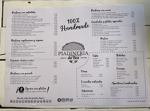 Menu  at Piadineria da Bea in Canarias