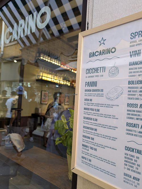 vegan cicchetgi in the menu at Bacarino in Veneto